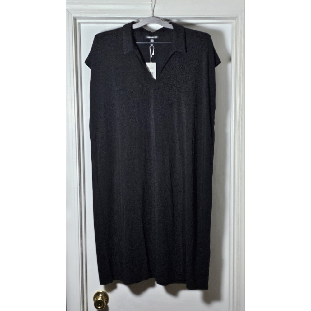 NWT‎ Eileen Fisher Womens Classic Collar Shirtdress Size Medium Black Jersey
